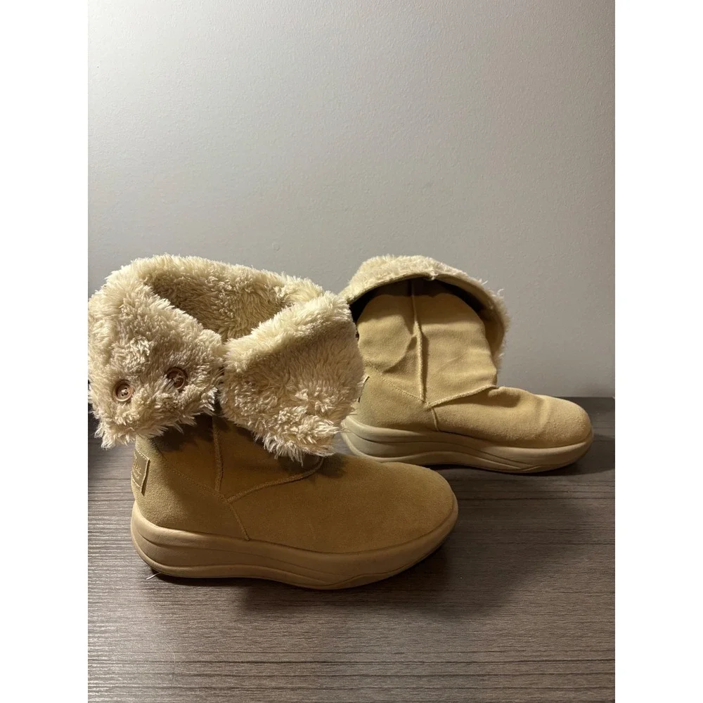 Sketchers Tone Up Toning Faux Fur Lined Suede Ankle Boots‎ Tan Size 6